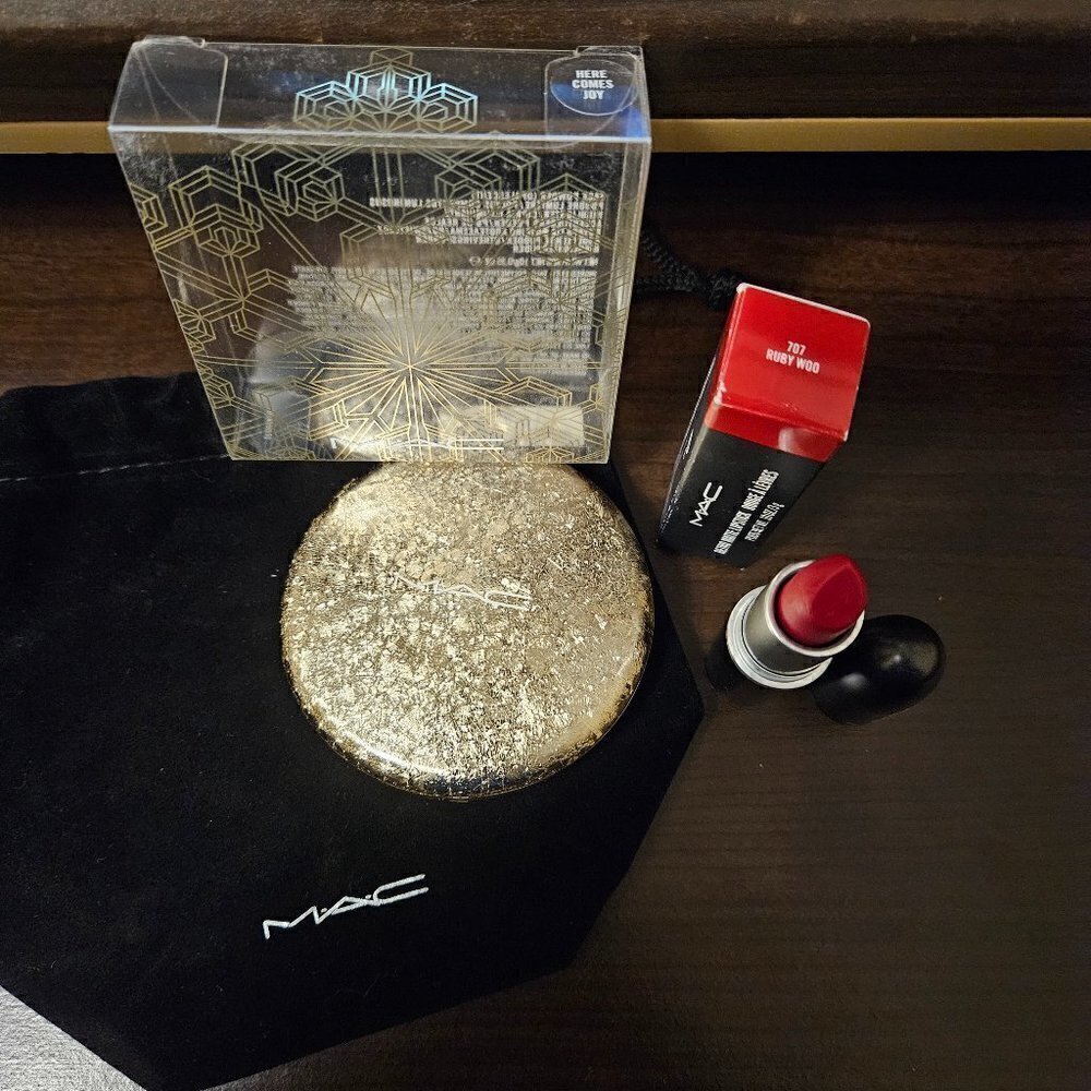 Mac Highlighter (Opalescent) in Here Comes Joy with Ruby Woo Joy Lipstick (NIB)